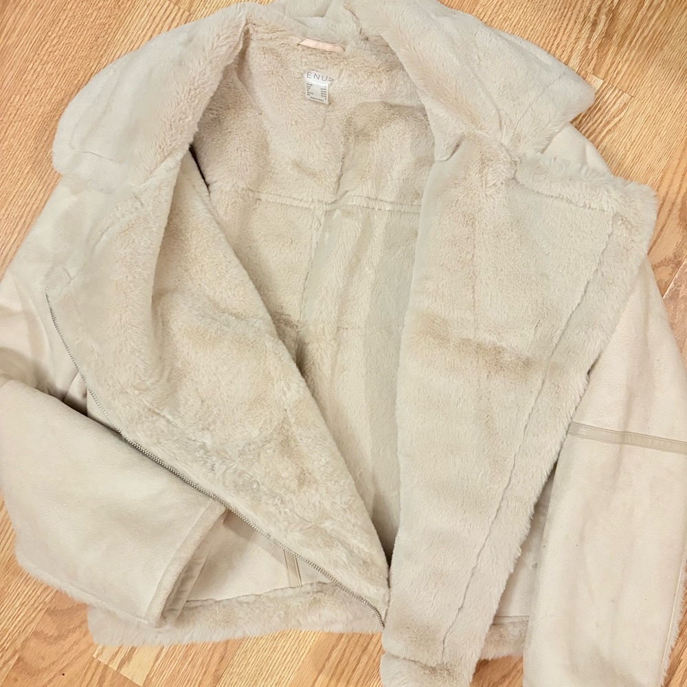 VENUS Cream Suede & Faux Fur Jacket Size Large - Picture 7 of 8